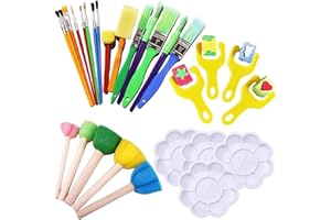SYYLQYR 28 Pcs Kids Paint Brushes, Paint Brush Set Kids, Colorful Paintbrushes, Some Brushes Have Random Colors Toddler Painting Set Suitable for Early Childhood DIY Learning of Children's art Painting
