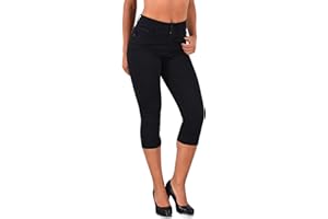 ESRA Capri Jeans Damen Sommer Damen Capri Jeans 3/4 Hose Damen Sommer Damen 3/4 Hose Sommer Kurze Jeans 3/4 Damen Caprihose High Waist Jeans Damen hoher Bund bis Übergröße J740