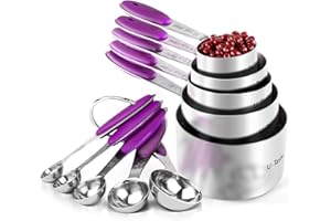 Cuillères et Tasses à Mesurer: U-Taste Ensemble de Tasses et Cueillere Dosseur en Acier Inoxydable 18/8, 10 Pièces Mesures Cuisine pour la Pâtisserie et la Cuisson, Poignée Épaissie (Violet)