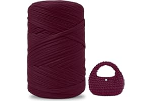 iEGrow Fil pour Crochet，400 g/140m Fil Polyester en Tissu Chunky Tshirt Yarn, T-Shirt Crochet pour Sac，Paniers，Bricolage，Décoration d'Intérieur，Tapis，Wine red