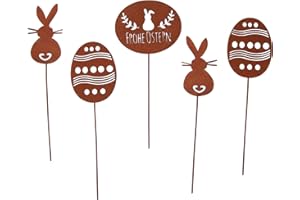 ‎UNUS UNUS Garden Ostern Gartenstecker 5er Set, Osterdeko für draußen, Osterhase Ostereier Osterschild, Gartendeko Rostoptik, Roststecker aus Edelrost Metall, Rost Deko für Garten Terrasse Balkon Blumentopf