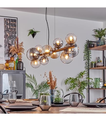 Traak Pendelleuchte, 4-flammig In Schwarz/Messing Mit Rauchglaskugeln – Moderne Deckenlampe Ohne Leuchtmittel
