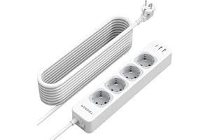 ‎TESSAN TESSAN 4 gniazda zasilające z USB C,10M listwa zasilająca 7 w 1 z przełącznikiem, 2500W Gniazdko ścienne z wieloma gniazdami, biała listwa zasilająca do biura, gniazdo