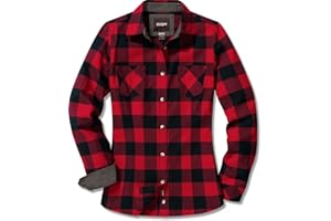 CQR Camicia da Donna in Flanella a Quadri, Top Abbottonato in Morbido Cotone Casual a Maniche Lunghe