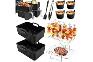 ‎PUOSIKE Heißluftfritteuse Zubehör - Airfryer Zubehör für Ninja Foodi AF400EU AF300EU AF451EU 7.6L-9.5L Dual Zone Air Fryer, Airfryer Accessories mit Silikonform Vertikaler Spieß Rack Set, 10PCS