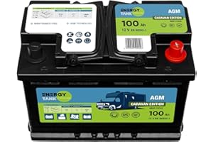 EnergyTank Batteria AGM a Scarica Lenta 12 V 100Ah per Camper, Barca e Servizi - Anti-vibrazioni - Senza Manutenzione