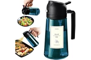 TrendPlain - 470ml Öl Sprühflasche - 2 in 1 Ölspender und Ölsprüher - Ölspray mit Etiketten - Küchen Gadgets für Kochen, Salat und Grill - mit lichtschützendem Design - Schwarz & Himmelblau