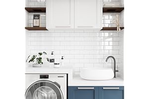 VEELIKE Naklejki na płytki, białe, prostokątne, samoprzylepne na płytki kuchenne, do kuchni, łazienki, samoprzylepna, wygląd płytek, 30,5 cm x 30,5 cm, 6 sztuk