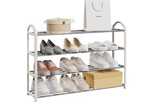 eSituro Étagère à Chaussures à 4 Niveaux, Porte Chaussures, Meuble Chaussures, Rangement Chaussures pour 12-16 Paires de Chaussures en Plastique PP et Métal 79x62x20 cm Beige+Gris SSHR0023