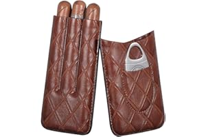 ‎VOLENX Volenx Zigarrenetui aus Leder, Tragbarer Humidor Zigarren mit Zigarrenschneider, Zigarren Humidor für 3 Zigarren fr Reise Kurztrips (Braun)