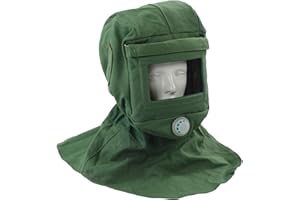 FOCKETY Cappuccio per sabbiatura, Vetro curvo spesso Visione chiara Tela di canapa Protezione da polvere e sabbia Cappuccio a scialle Design dello sfiato Scialle per sabbiatrici