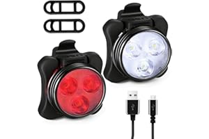 Live4gadgets Pack of 2 Bike Light Set, Super Bright USB Rechargeable Waterproof Mountain Road Safety & Easy Mount LED Bicycle Lights, USB Cycling Front & Rear Light