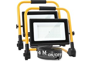 Aigostar Faretto LED da Cantiere 100W con Interruttore Impermeabile,2 Pezzi,9000 Lumen,4 Metri di Filo,Farò LED da Cantiere con Spina,Luce Bianca 6500K,Portatile,Ideale per cantiere edile, officina