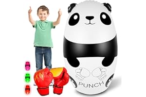 FOYOCER Boxsack Kinder mit Boxhandschuhen 120cm Beleuchten Panda Aufblasbarer Boxsack mit LED Lichtern Spielzeug für Kinder 3–9 Jungen Mädchen BPA-frei(Enthält Keine 3xAAA Batterien)