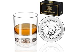Paracity Lot de 2 verres à whisky à fond épais motif lion 300 ml pour verre à whisky, gin, vodka, verres à cocktail, coffret cadeau à whisky, adaptés pour une utilisation dans les bars, les fêtes et