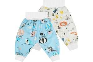 Aolso Pantalones de Entrenamiento Algodón para Bebé, 2 Piezas Pantalones para Pañales Bebé Reutilizables, Chica Ropa Interior para el Entrenamiento al Orinal para Niñas Niños