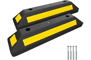 Berry Wheel Stopper 57CM - Heavy Duty Rubber Parking Blocks with Yellow Reflective Stripes | Durable PVC Car Wheel Stops for Garage, Driveway & Parking Lot Safety (2 Pcs)