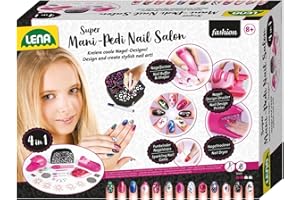 Lena 42654 - Super Mani Pedi Nail Salon, 4 in 1 nail salon for children's hands, complete set for beautifying fingernails, for girls from 8 years