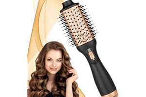 ‎BIZCASA Bizcasa Hot Air Brush Ionic Hair Dryer Brush, 100+ Million Negative Ions for All Hair Types, One-Step Professional 4-in-1 Hot Air Brush for Drying, Straightening, Styler and Ion Care (Gold)