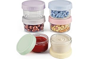 ZEPHYRHOME Lot de 6 pots de conservation en verre avec couvercle hermétique – petit pot repas, bocal en verre avec couvercle pour purée, sauce,yaourt – pot de conservation lait maternel empilable80 ml.