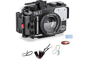 STARBEA Boîtier étanche Seafrogs 60 m/195 Pieds pour Appareil Photo sous-Marin Olympus TG-7 – Boîtier étanche avec Filetage 52 mm et 67 mm, Deux Ports à Fibre Optique, détection de Fuite (TG-7-Noir)