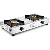 Longway Stellar Stainless Steel Top, 2 Burner Manual Ignition Stainless Steel Gas Stove (Silver, ISI Certified, 2 Year Warran