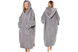 Sienna Extra Long Oversized Blanket Hoodie, Ultra Soft Wearable Throw with Pockets Sleeves Soft Sherpa Fleece Hooded Blanket Giant Sweatshirt