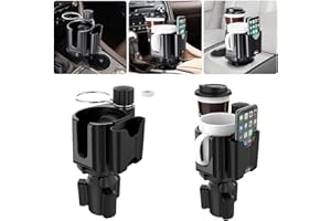 NATGIC Car Cup Holder Expander, 4 in 1 Multifunctional Dual Cup Holder with Phone and Card Slot/Aromatherapy Slot Adjustable Base 360° Rotation Car Drink Holder for 2 Drink Bottles, Coffee Bottles