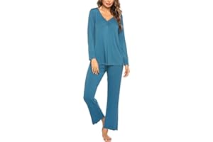 MAXMODA Schlafanzug Damen Lang Pyjama Set Langarm Nachtwäsche Winter Schlafanzüge Zweiteiliger