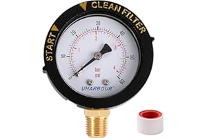 UHARBOUR Pool Filter Pressure Gauge 60Psi, Pool Pressure Gauge 2" Dial with Bezel, Pool Pump Pressure Gauge 1/4" Center Bottom Mount with 1/8" Adapter, Pool Filter Pressure Gauge Replacement