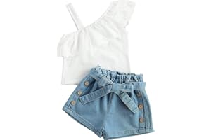 WangsCanis Completo 2 Pezzi Bambina 1-6 Anni Maglia Crop Top con Maniche Lunghe/Corte a Sbuffo + Pantaloncini a Vita Alta con Elastico Casual Moda