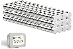 UTOMAG 300 Pièces Aimants en Néodyme Puissant 2mm x 1mm - Petits Disques Argenté en Terre Rare Aimant pour Réfrigérateur, Photos, Bricolage et Cartes