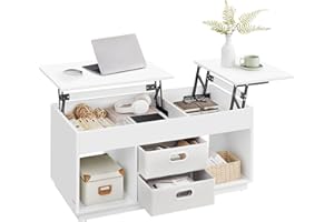 ‎VASAGLE VASAGLE Couchtisch, höhenverstellbarer Wohnzimmertisch, 2 Schubladen und versteckte Fächer, Kaffeetisch, offene Fächer, für Wohnzimmer, Homeoffice, schneeweiß LCT210W01