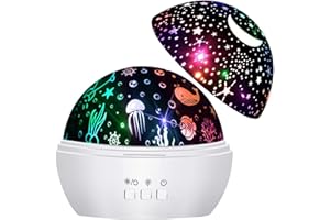 Moredig Lampara Proyector Infantil, Proyector Estrellas para Bebe con 8 Colores Rotacion 360°, Lámpara de Noche para Guardería, Dormitorio, Decoración Fiestas, Regalo Navidad para Niños, Niña - Blanco