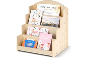 PUERSI Kartenständer Postkartenständer, Karten Ständer Postkarten Aufbewahrung Kartenaufsteller Postkartenhalter Postkarten Aufbewahrung Grußkarten holz, Beige