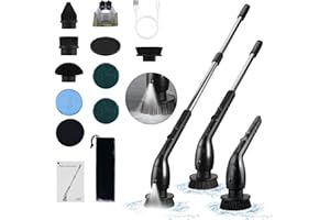 CKEYIN PRO CkeyiN Brosse de Nettoyage éLectrique sans Fil avec 7 TêTes De Brosse Interchangeables,Manche RéGlable avec Affichage, éclairage LED,Brosse Nettoyage Salle De Bain pour Cuisine, Voiture,Carrelage