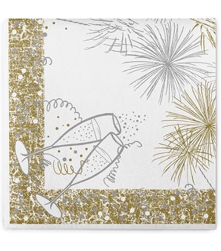 40 Stück Silvester Servietten 2026 – 33x33 Cm, Weiß-gold, Mit „Happy New Year“-Druck