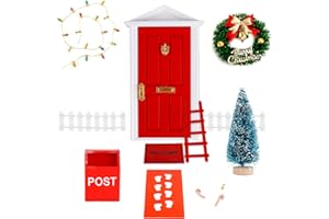 PEUTIER Zestaw do Drzwi Wrózki Bozonarodzeniowej Elf, Drzwi Czerwonej Wrózki Dekoracje Ogrodowe z Opowiesci Male Dekoracje Swiateczne na Zewnatrz Drewniane Miniaturowe Akcesoria do Domku dla Lalek