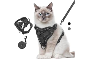 VavoPaw Pettorina per Cani con Guinzaglio da 1,5M, Imbracatura per Gatti Antifuga con Strisce Riflettenti e Rete Traspirante, Gilet Morbido e Regolabile per Cani Gatti, M, Nero