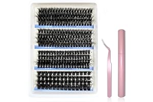 VEGCOO Pestañas Postizas Cluster Lashes Kit 296 Uds 80+100+120+150D D Curl Pestañas Pelo a Pelo Extensiones de Pestañas Individuales Tipo Racimo Ruso con Accesorios(10-18mm)