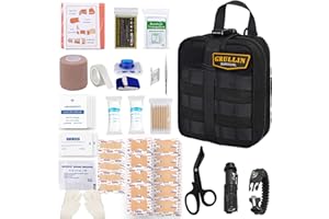 GRULLIN First Aid Survival Kits, Military Outdoor EDC Utility Gear Molle Pouch Tactical Flashlight Splint Roll Trauma Sets for camping hunting hiking gunshot