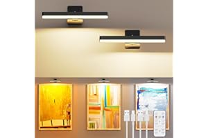 MOITA Picture Light for Wall, Battery Operated Wall Lights 2 Pack, Cordless Dart Board Lights with Remote, Rechargeable LED Sconces for Frames Mirror Museum Display Artwork Library Black