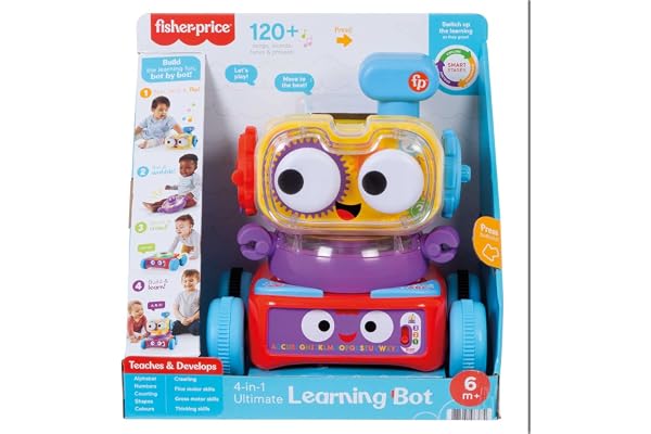 Fisher-Price Robot d'éveil 4-en-1 - Bébé et Enfant - Lumière, Musique, Contenu Éducatif - Interactif, Transformable, Évolutif - Cadeau dès 6 Mois, Version: Espagnol, HCK45