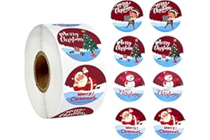 JOAKAUI Christmas Sealing Stickers 500 PCS Christmas Stickers Labels Merry Christmas Tag Stickers Round Christmas Self Adhesive Stickers for Party Bags Cards Envelope Christmas Party Decorations (Style 4)