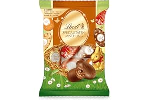 ‎LINDT Lindt Schokolade Spezialitäten Mix Eier | 3 x 90 g | Vollmilch-Eier in fünf Sorten mit und ohne Alkohol (Marc de Champagne, Nougat, Cresta, Mousse au Chocolat, Lindor Milch) | Oster Schokolade