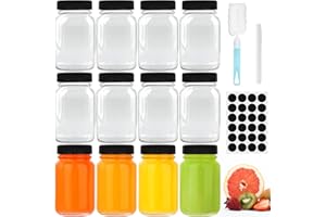 FoiiLiio Botellas de vidrio vacías 60ml 12 unidades Mini botella para beber con tapa Pequeña botella de vidrio transparente reutilizable Pequeña botella para zumo, portátil boca ancha