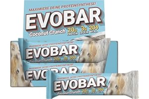 ‎EVO SPORTS FUEL EVO SPORTS FUEL EVOBAR Coconut Crunch Protein Riegel | 12 x 60g | ZERO palmöl Eiweißriegel mit 20g protein pro Bar | geprüfte Qualität | Made in Germany (1er Pack)