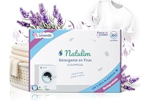 Natulim - Detergente en Tiras para Lavadora (360 Lavados) - Incluye efecto Suavizante, Ecológico, Hipoalergénico, Zero Waste, Made in Spain - Ropa limpia y suave sin ensuciar el Planeta (Lavanda)