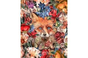JanFebMar Peinture par Numéro Adulte Enfant, DIY Paint by Numbers Kit sans Cadre 40 x 50 cm, pour Décoration Intérieure,Le renard et la fleur