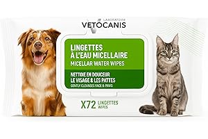 Vetocanis Lingettes Nettoyantes Chien et Chat x72 , Lingettes nettoyantes Oreilles, Yeux et Pattes de Chien et Chat Toutes Races et Tous Âges , Formule à base d'Actifs Végétaux, grand